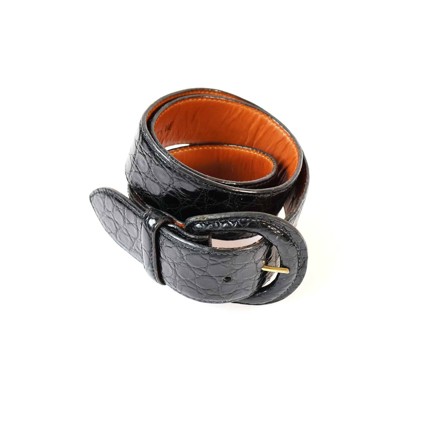 Vintage Black Genuine Leather Alligator Texture Belt