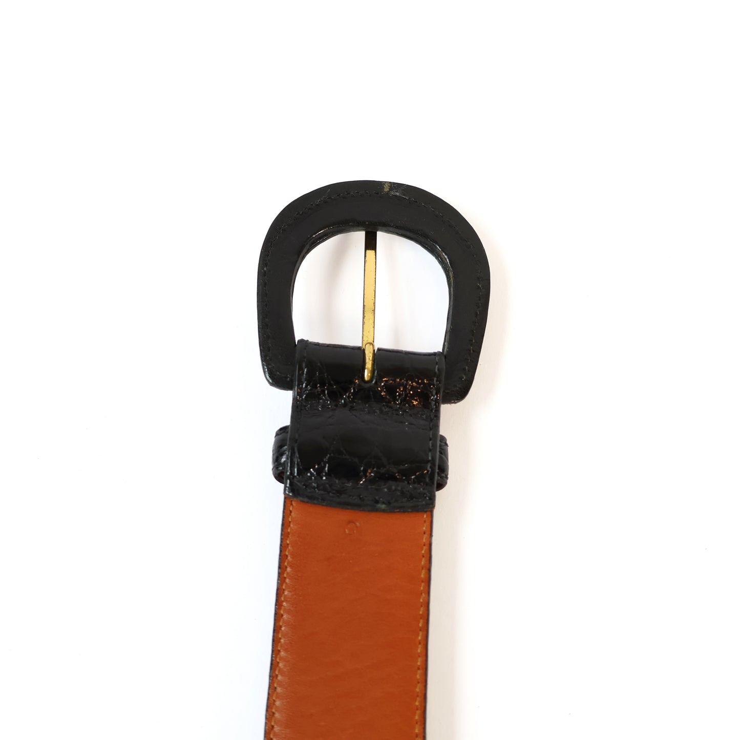 Vintage Black Genuine Leather Alligator Texture Belt
