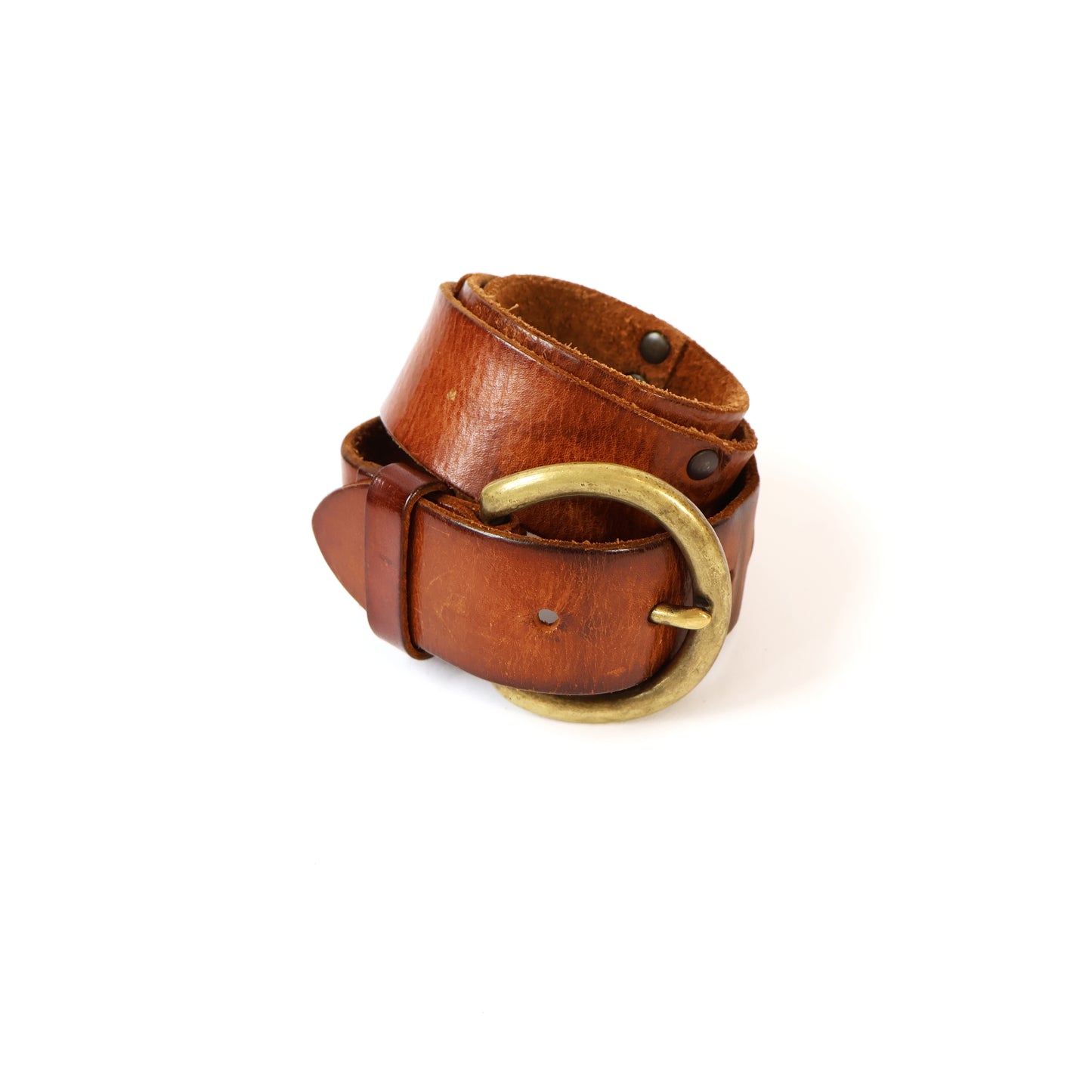 Vintage Brown Genuine Leather Belt with Gold Buckle