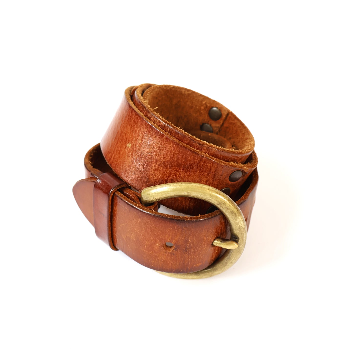 Vintage Brown Genuine Leather Belt with Gold Buckle