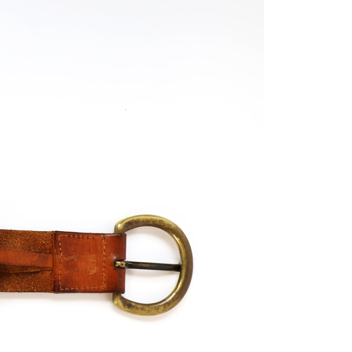 Vintage Brown Genuine Leather Belt with Gold Buckle