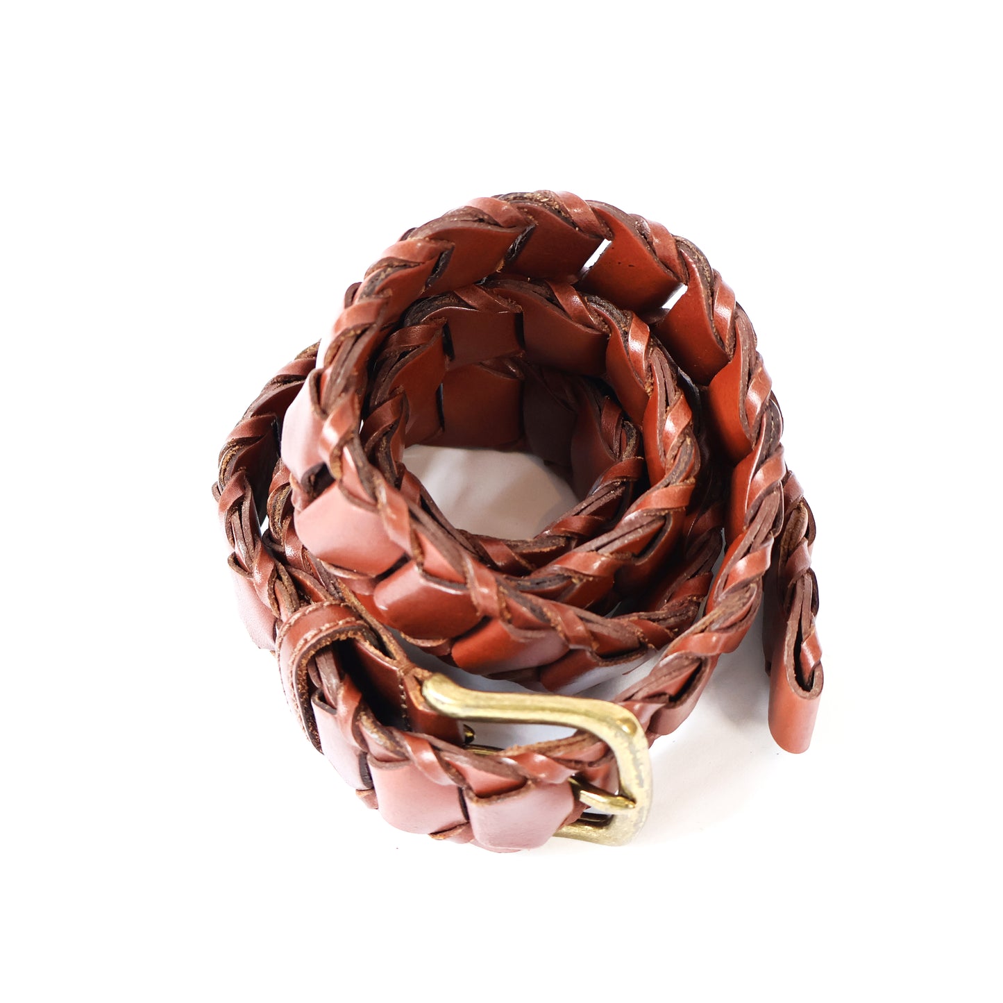 Vintage Brown Genuine Leather Belt with Gold Buckle