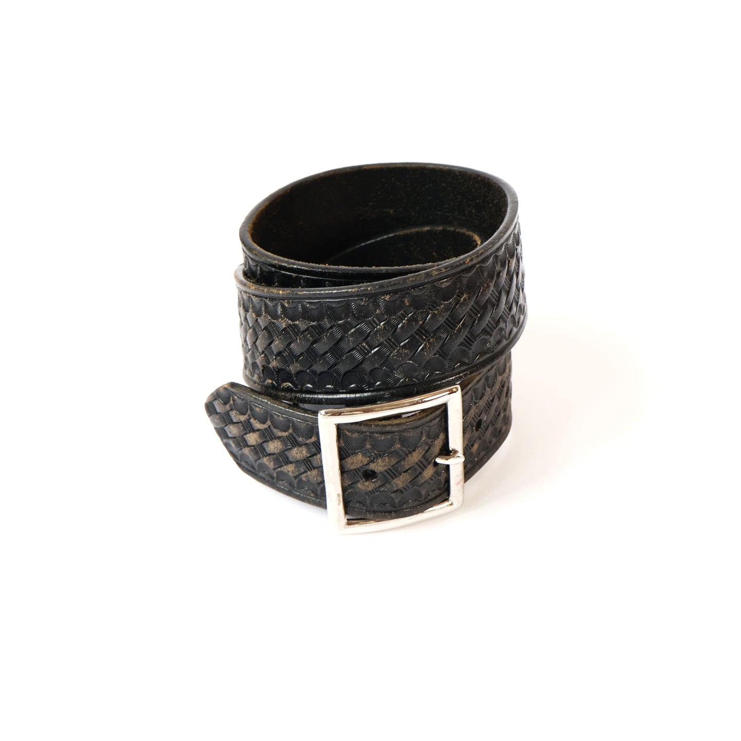 Vintage Black Genuine Leather Texture Embossed Belt