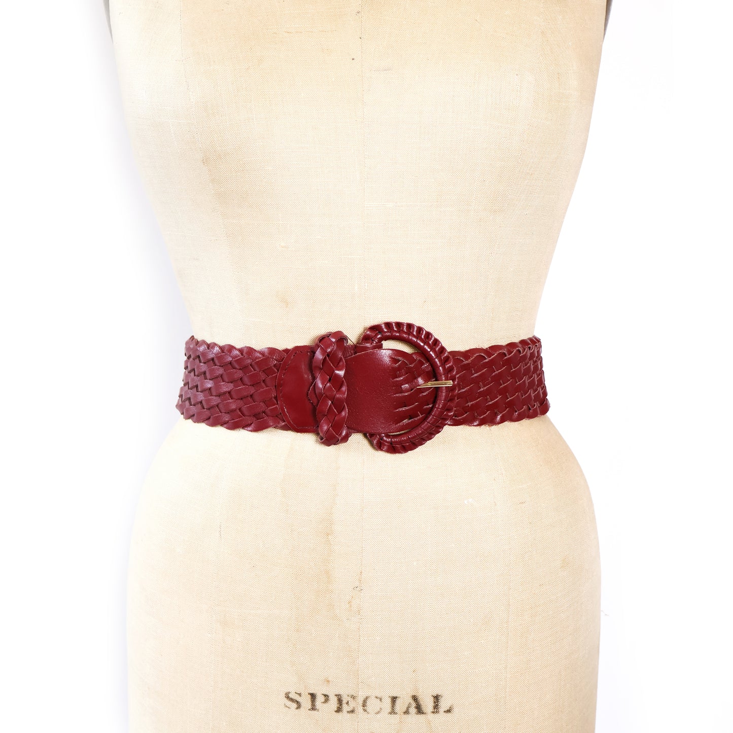 Vintage Maroon Genuine Leather Woven Belt
