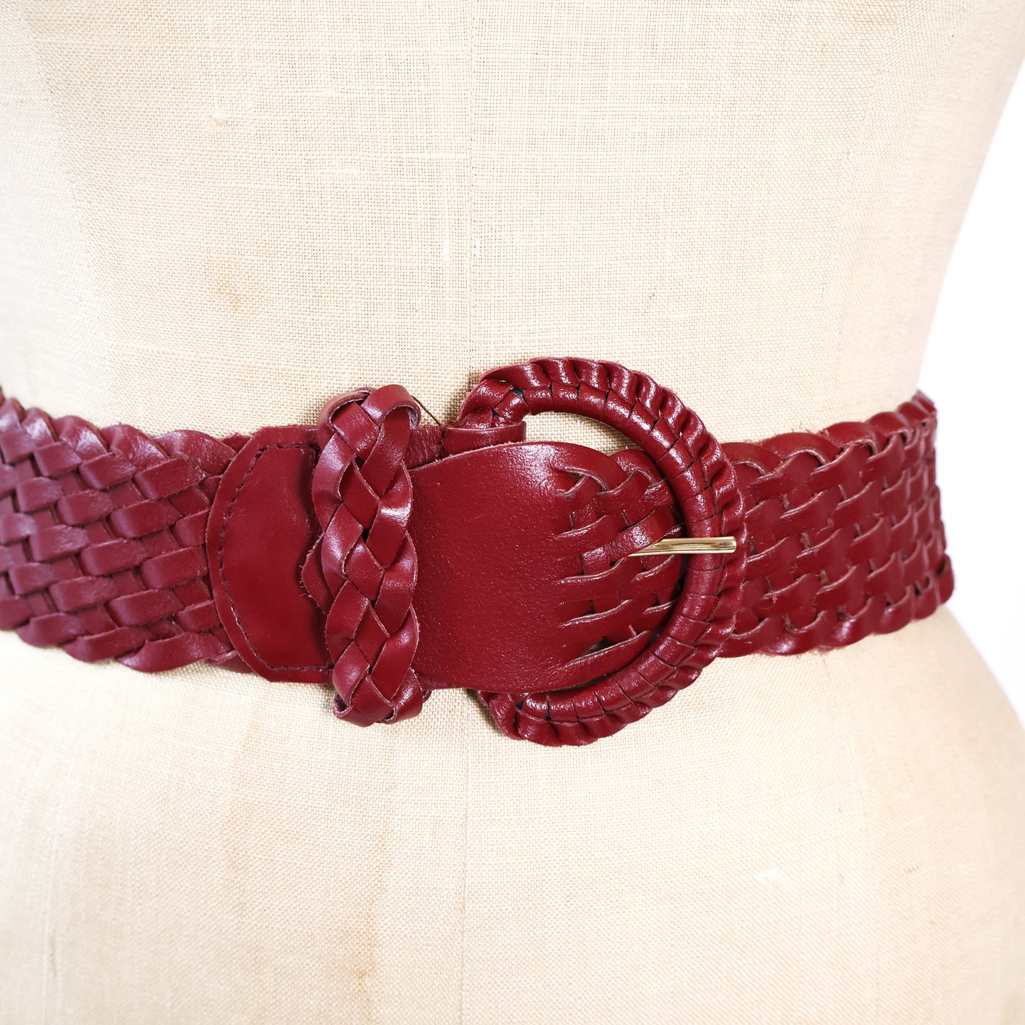 Vintage Maroon Genuine Leather Woven Belt