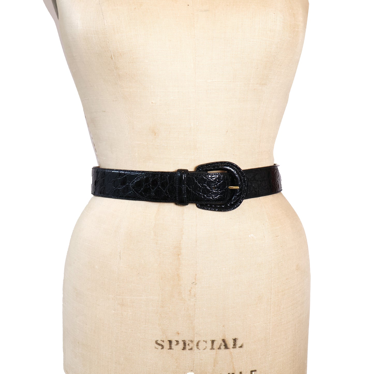 Vintage Black Genuine Leather Alligator Texture Belt