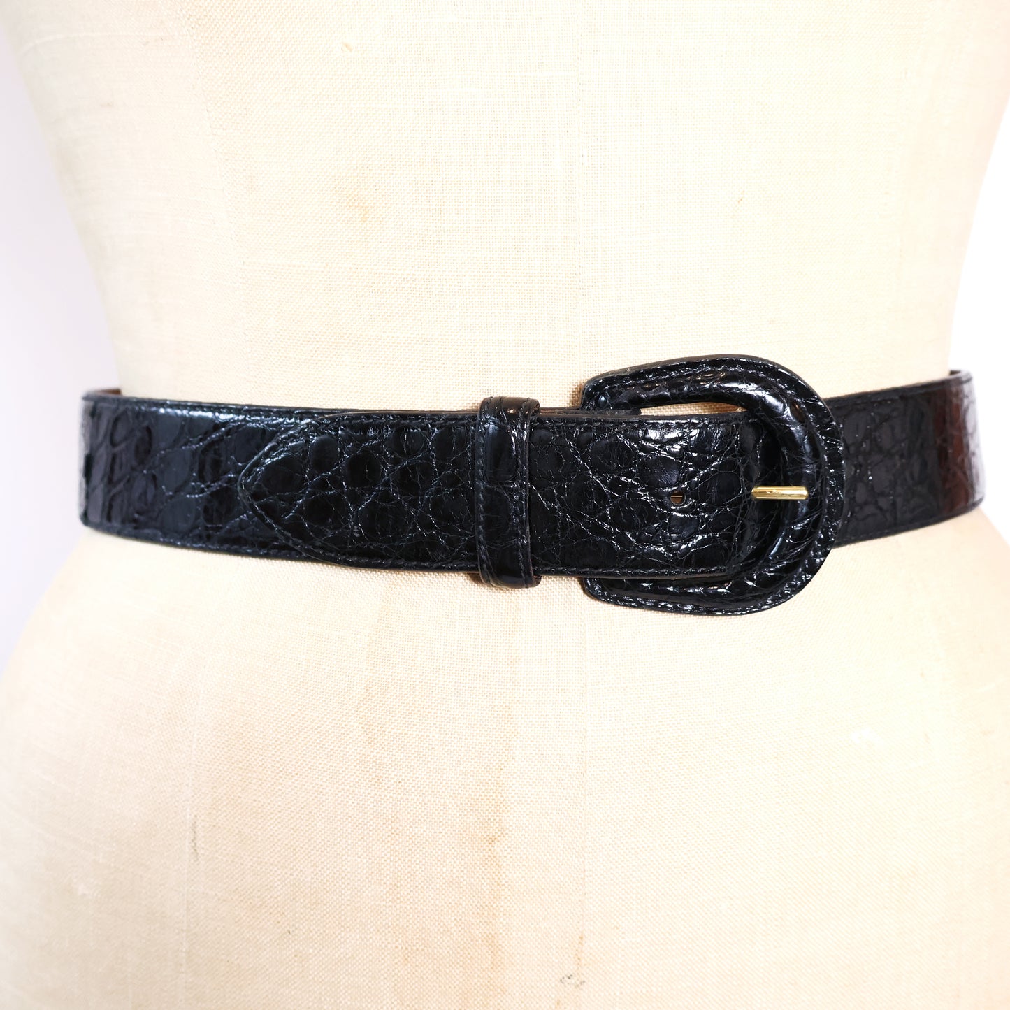 Vintage Black Genuine Leather Alligator Texture Belt