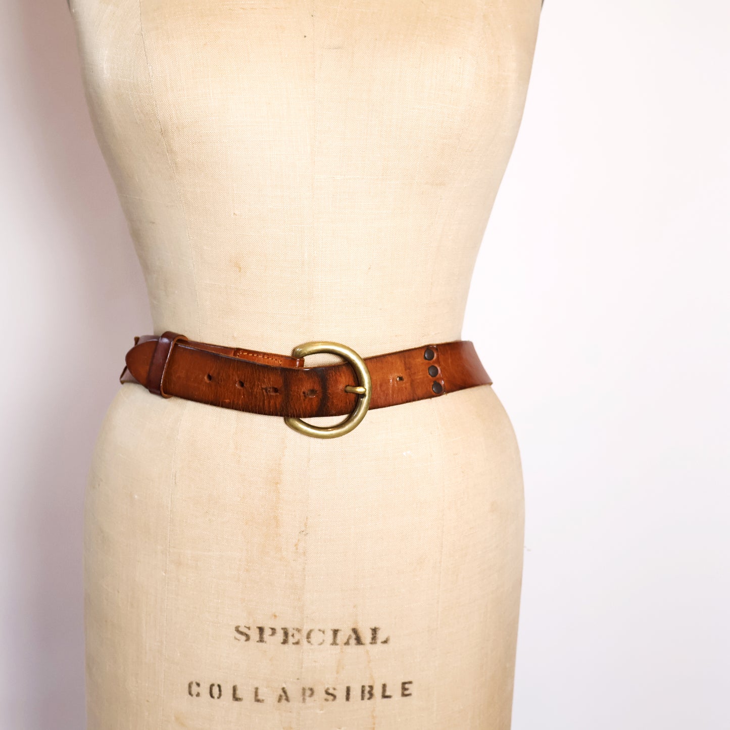Vintage Brown Genuine Leather Belt with Gold Buckle
