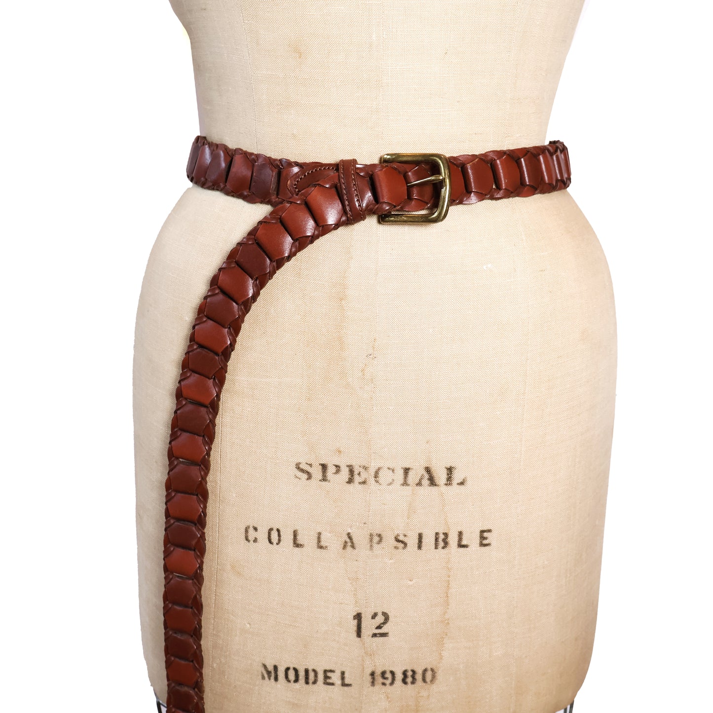 Vintage Brown Genuine Leather Belt with Gold Buckle