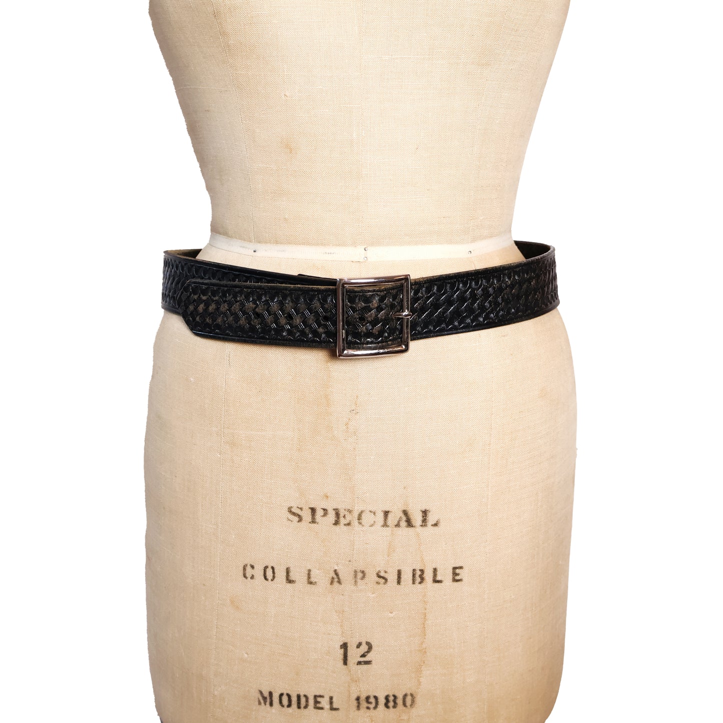 Vintage Black Genuine Leather Texture Embossed Belt