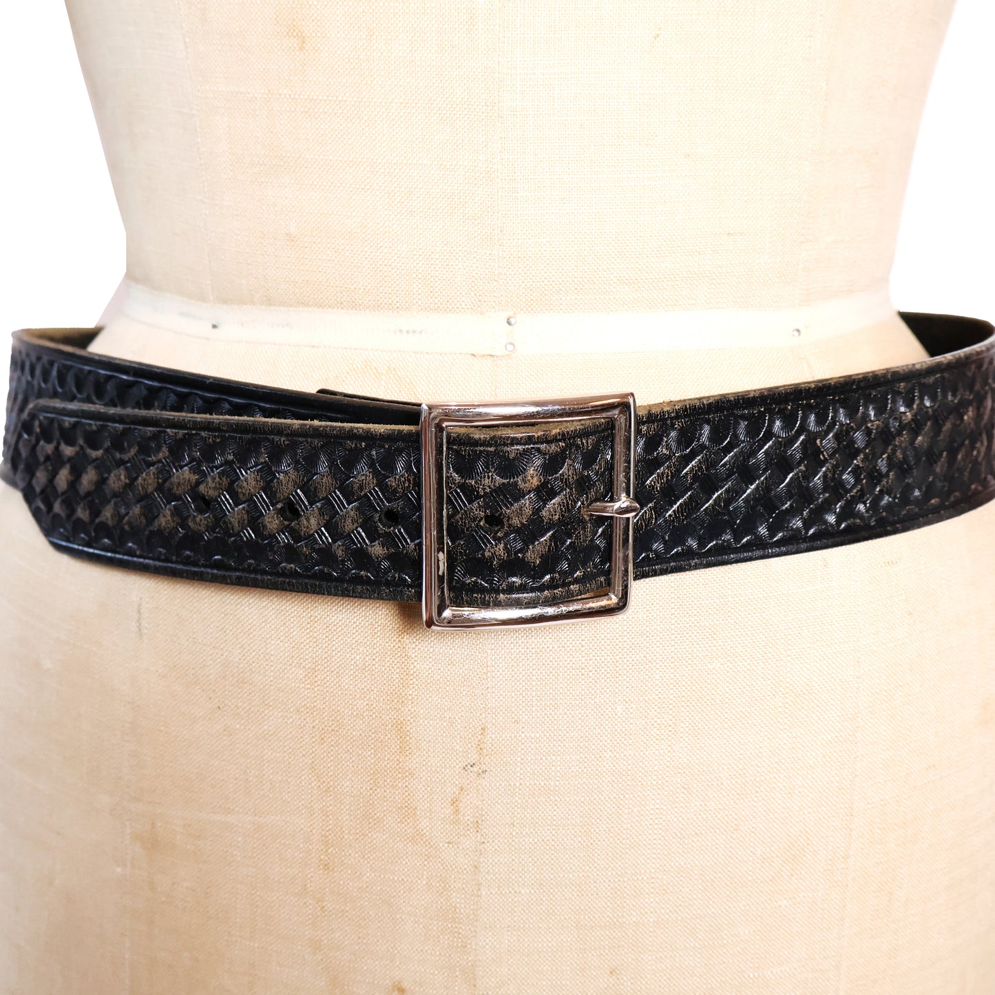 Vintage Black Genuine Leather Texture Embossed Belt