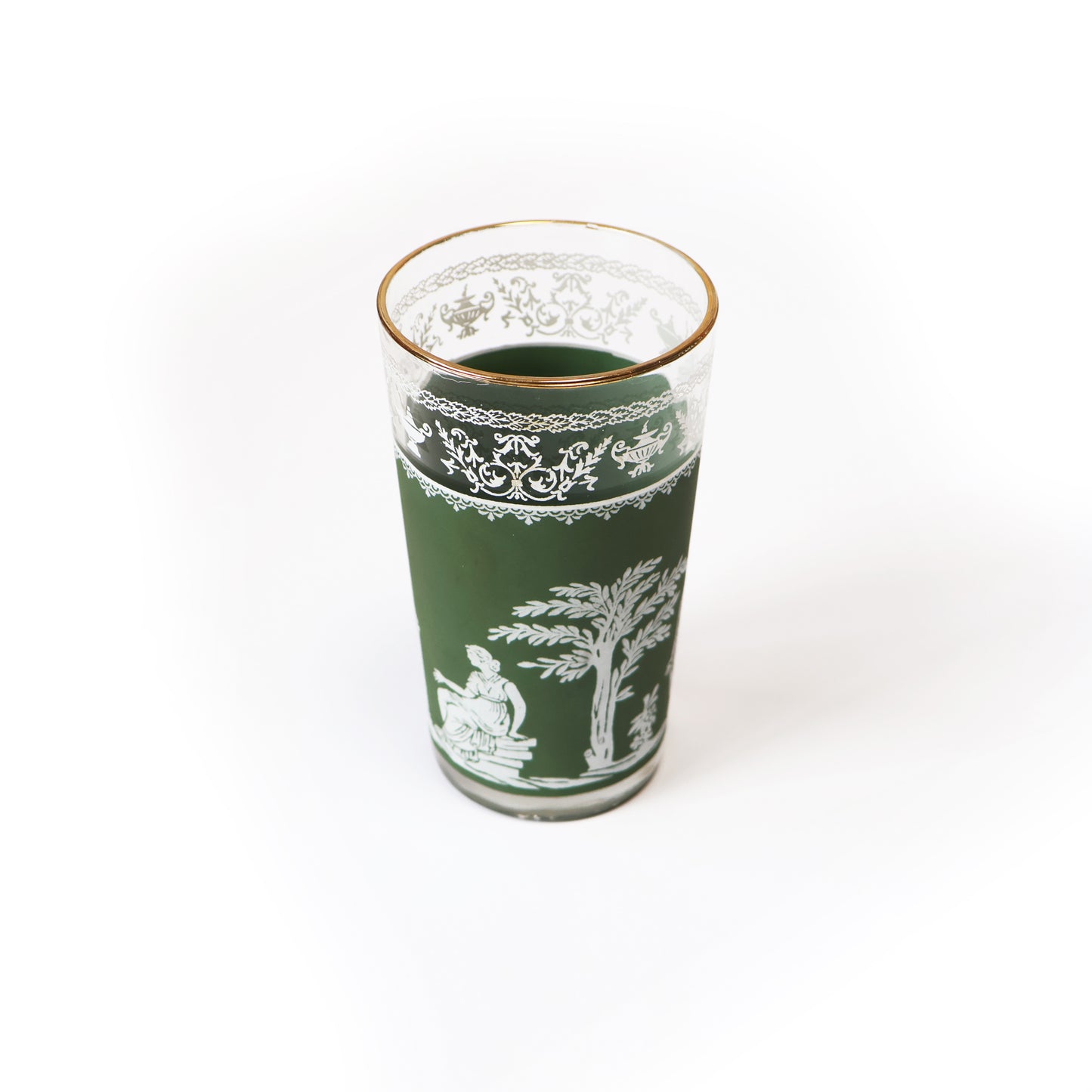 Vintage 1960's Jeanette Glass Hellenic green Greek Jasperware Tumbler