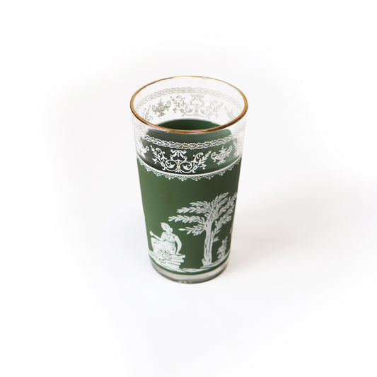 Vintage 1960's Jeanette Glass Hellenic green Greek Jasperware Tumbler