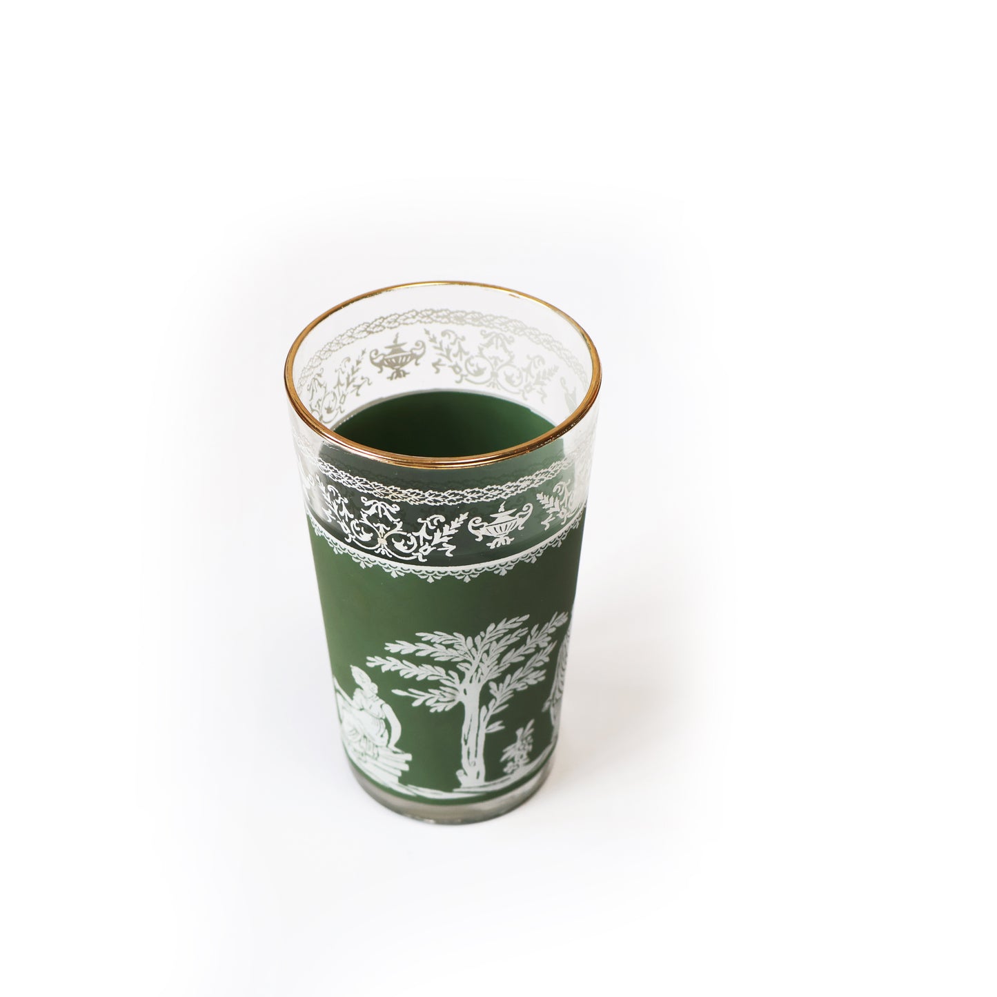 Vintage 1960's Jeanette Glass Hellenic green Greek Jasperware Tumbler