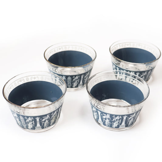 Vintage 1960's Jeanette Glass sherbet bowl in the Wedgewood Hellenic Corinthian Blue pattern