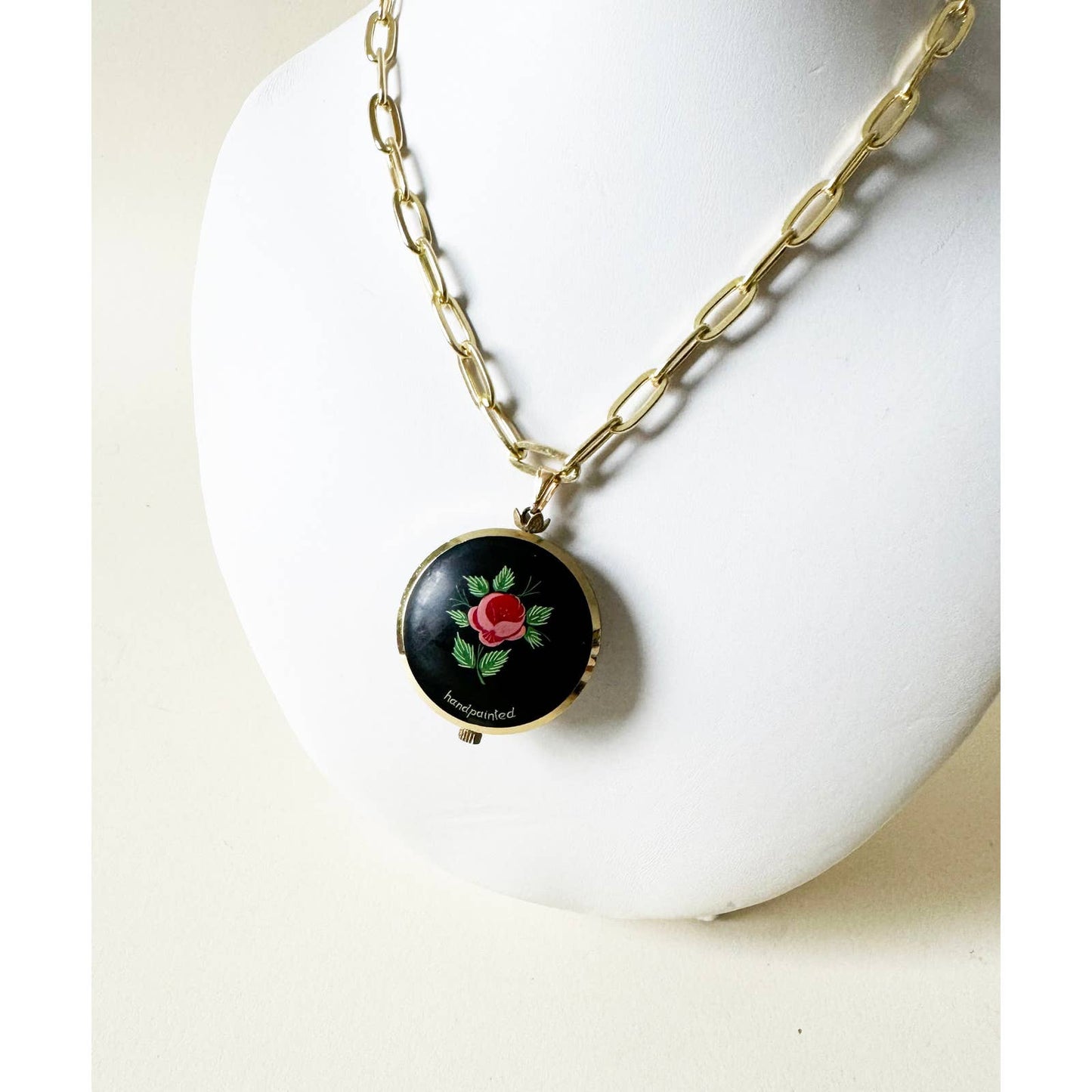 Watch Hand Painted Black Flower Charm Necklace | 925 Gold Vermeil Chain