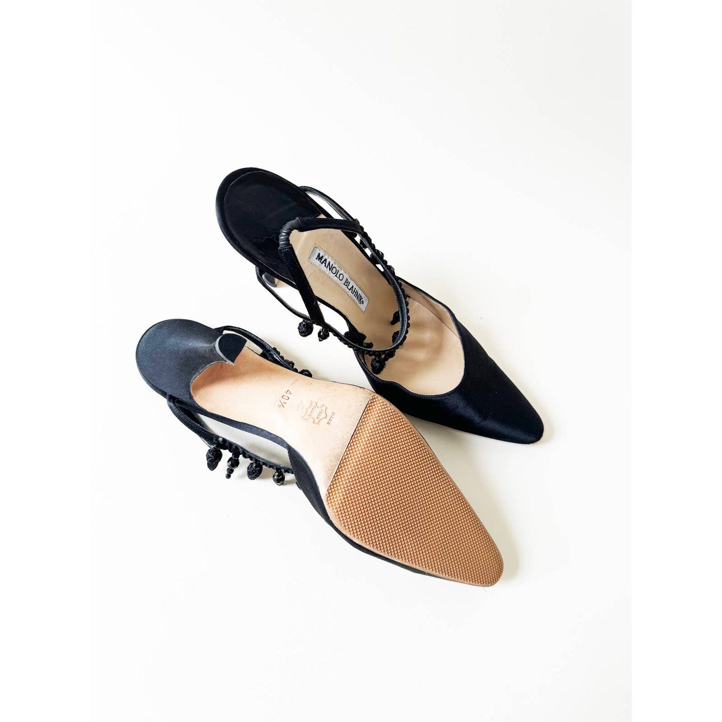 Vintage Manolo Blahnik Beaded Pointed Toe Satin Heels | Size 10 US 40.5 IT