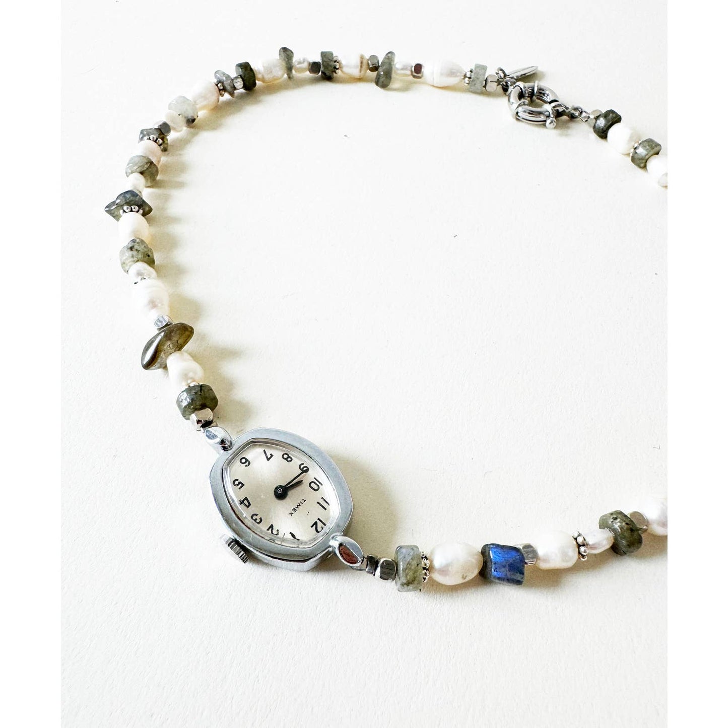 Watch Necklace | Vintage One of a Kind Watch Choker with Pearls and Laborite Details