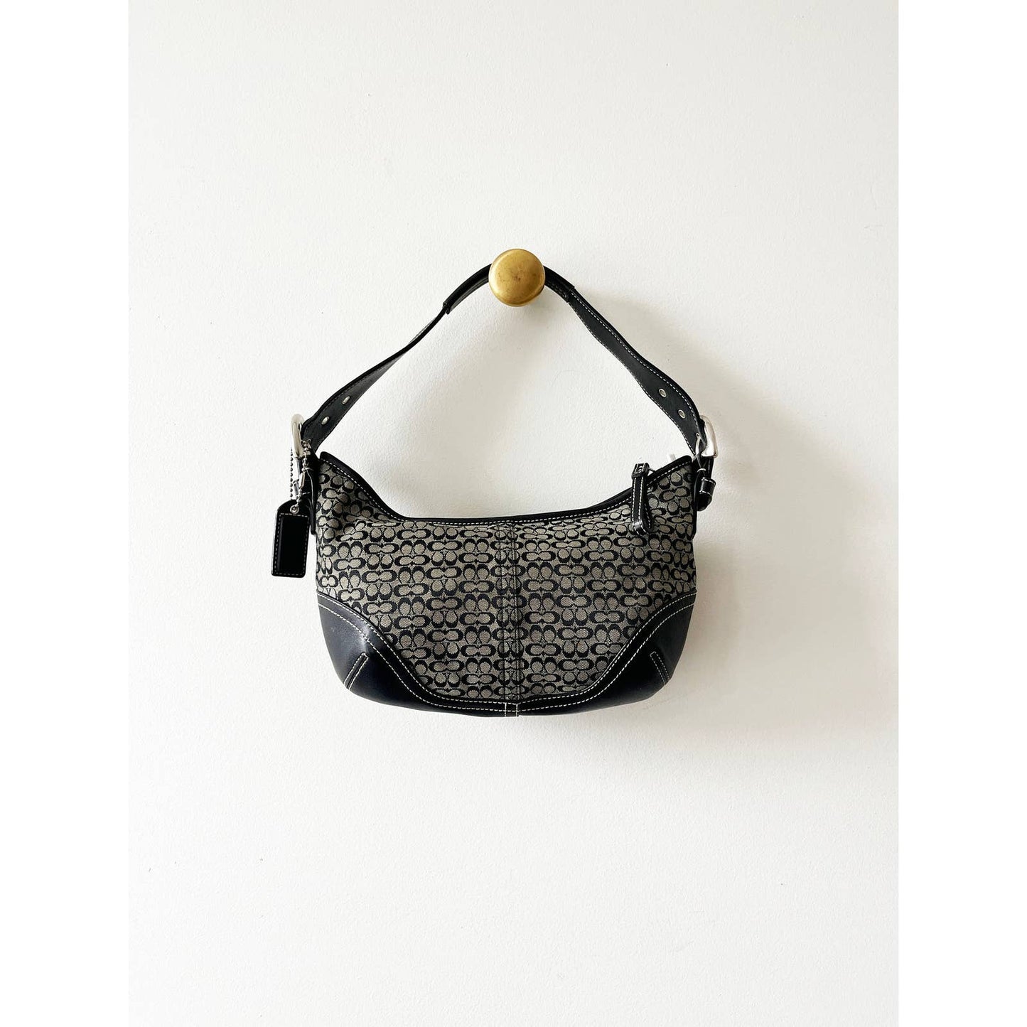Black Leather Logo Y2k Coach Mini Bag Grey