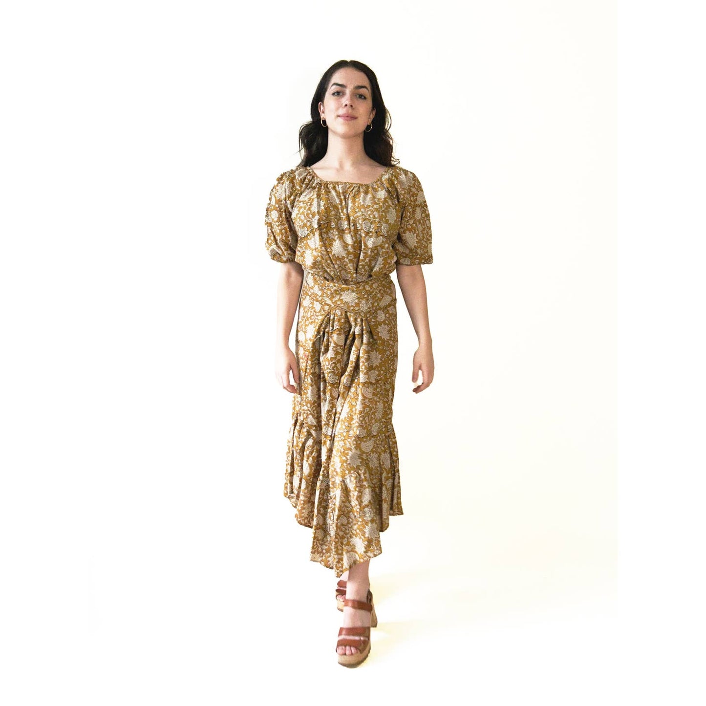 Puff Sleeve Boho Yellow Floral Dress