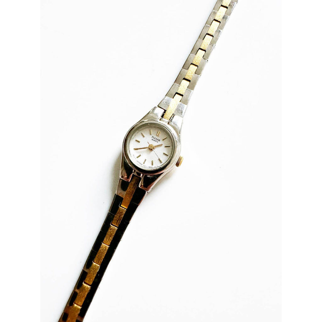 Vintage Small Two Tone Watch with Circular Face | Pulsar