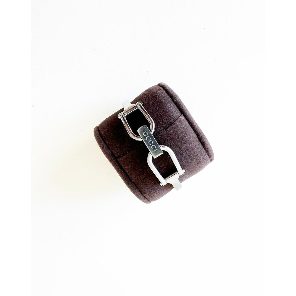 Vintage Gucci Silver Bracelet Watch with Black Rectangular Face