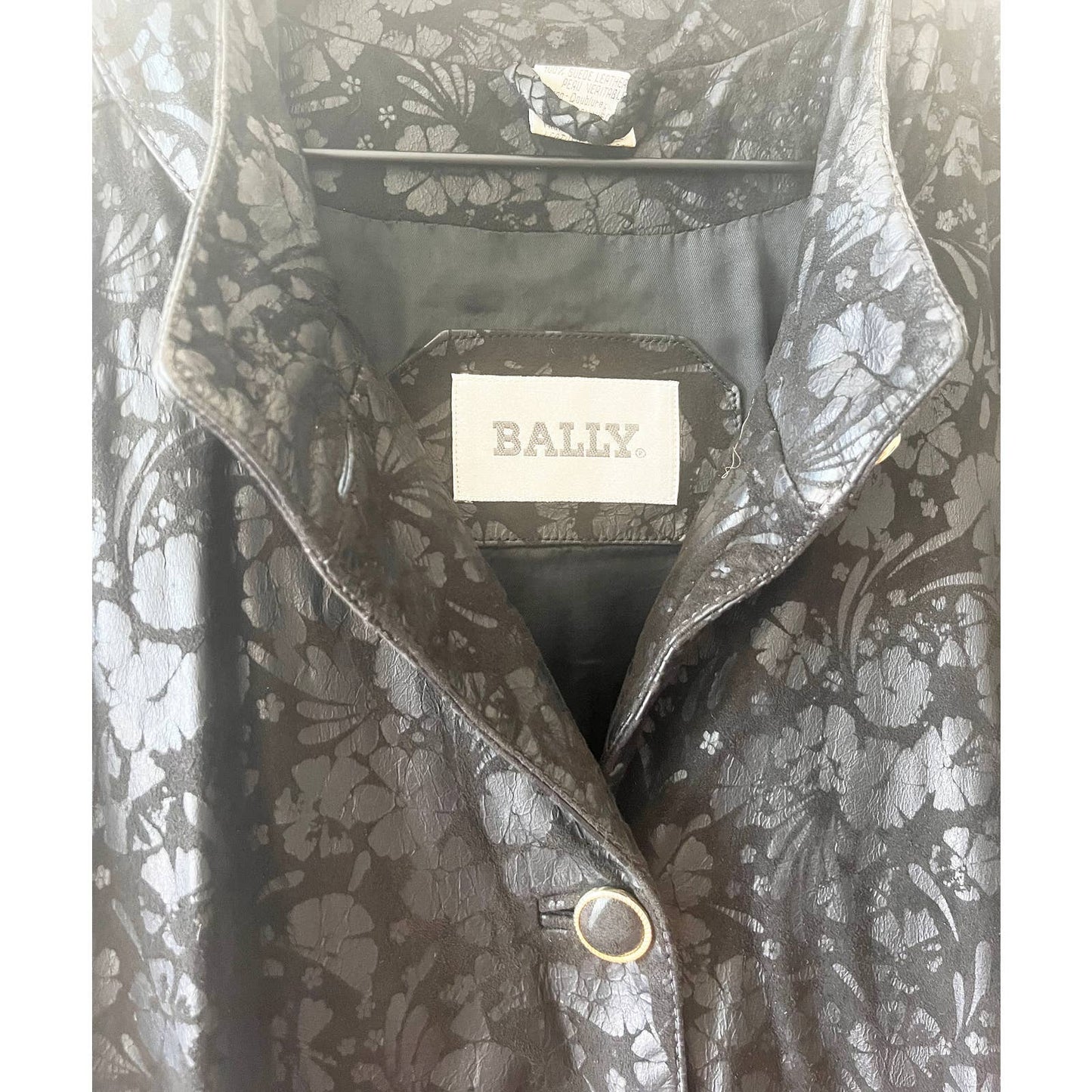 Vintage 90's Leather Black Flower Print Jacket Bally