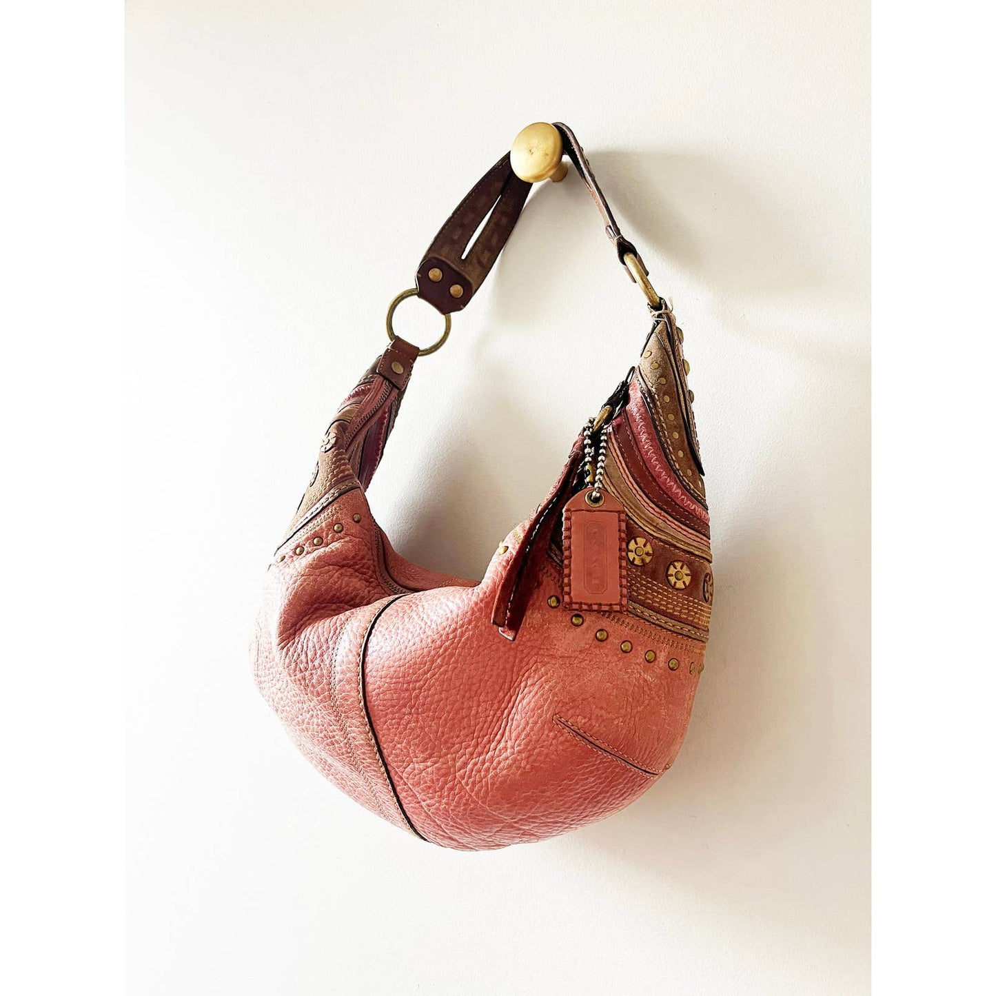 Vintage Coach Large Pink Boho Brown Leather Bag