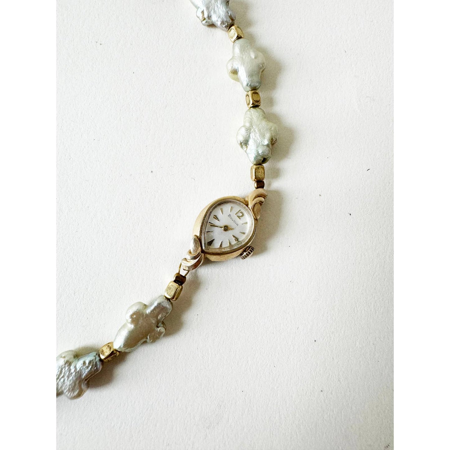 Watch Necklace | Vintage One of a Kind Watch Choker with Green Pearls Details | 10k Gold