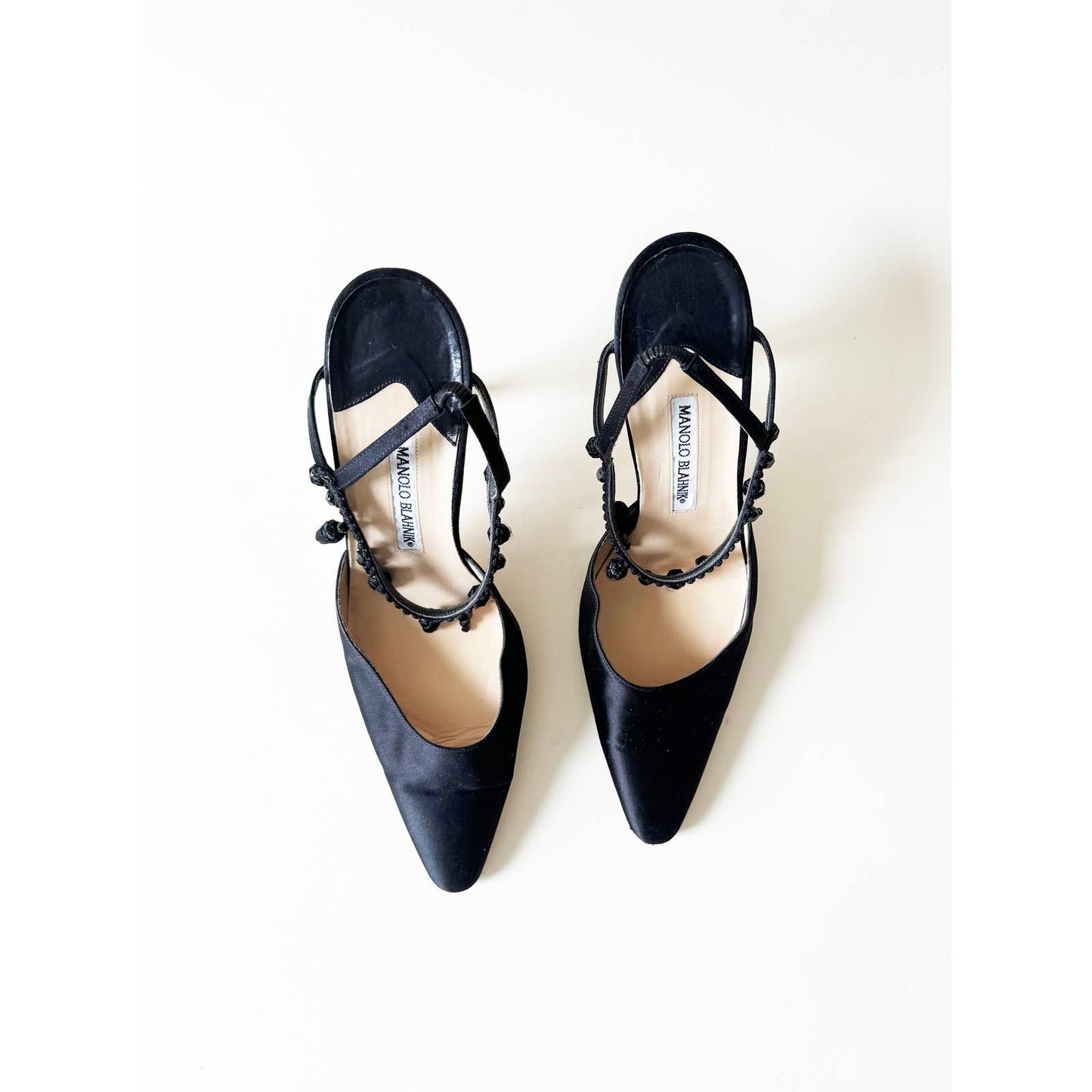 Vintage Manolo Blahnik Beaded Pointed Toe Satin Heels | Size 10 US 40.5 IT
