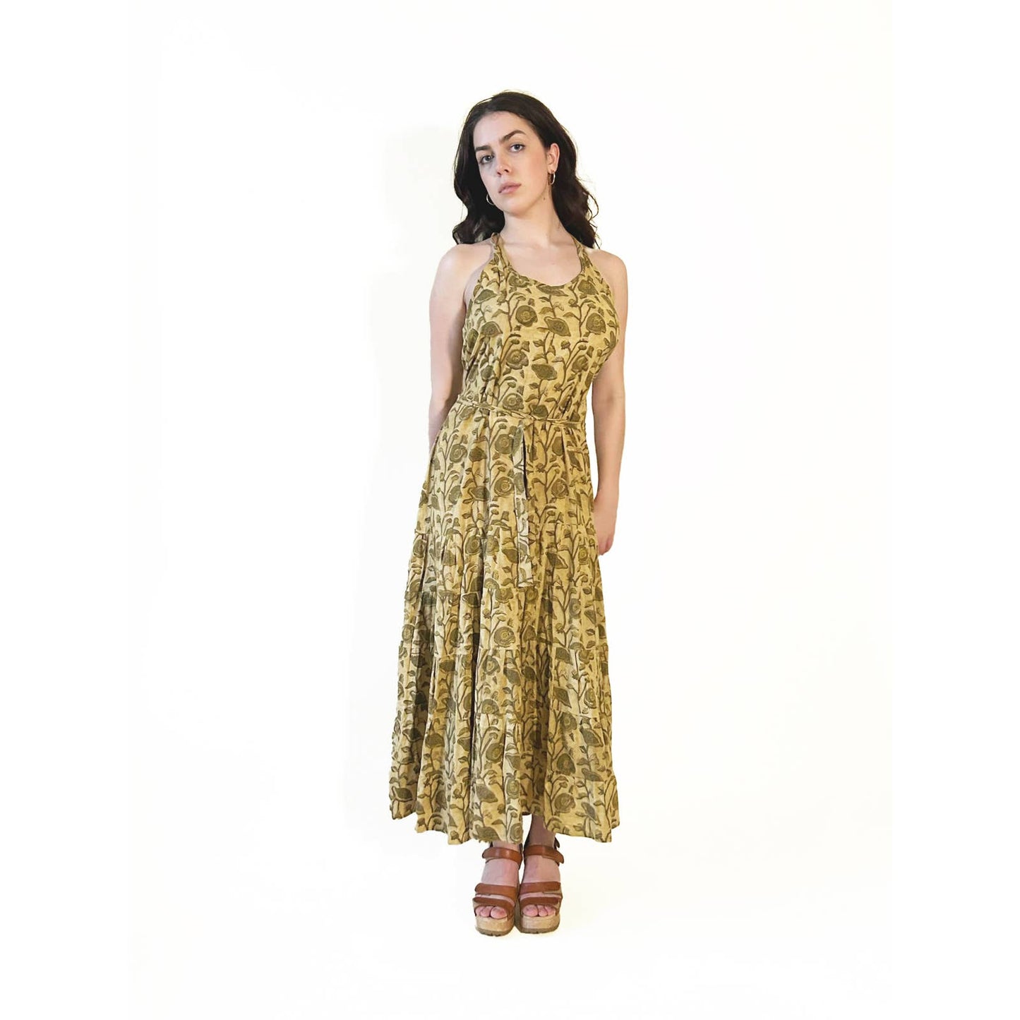 Hand Block Print Long Maxi Mushroom Dress