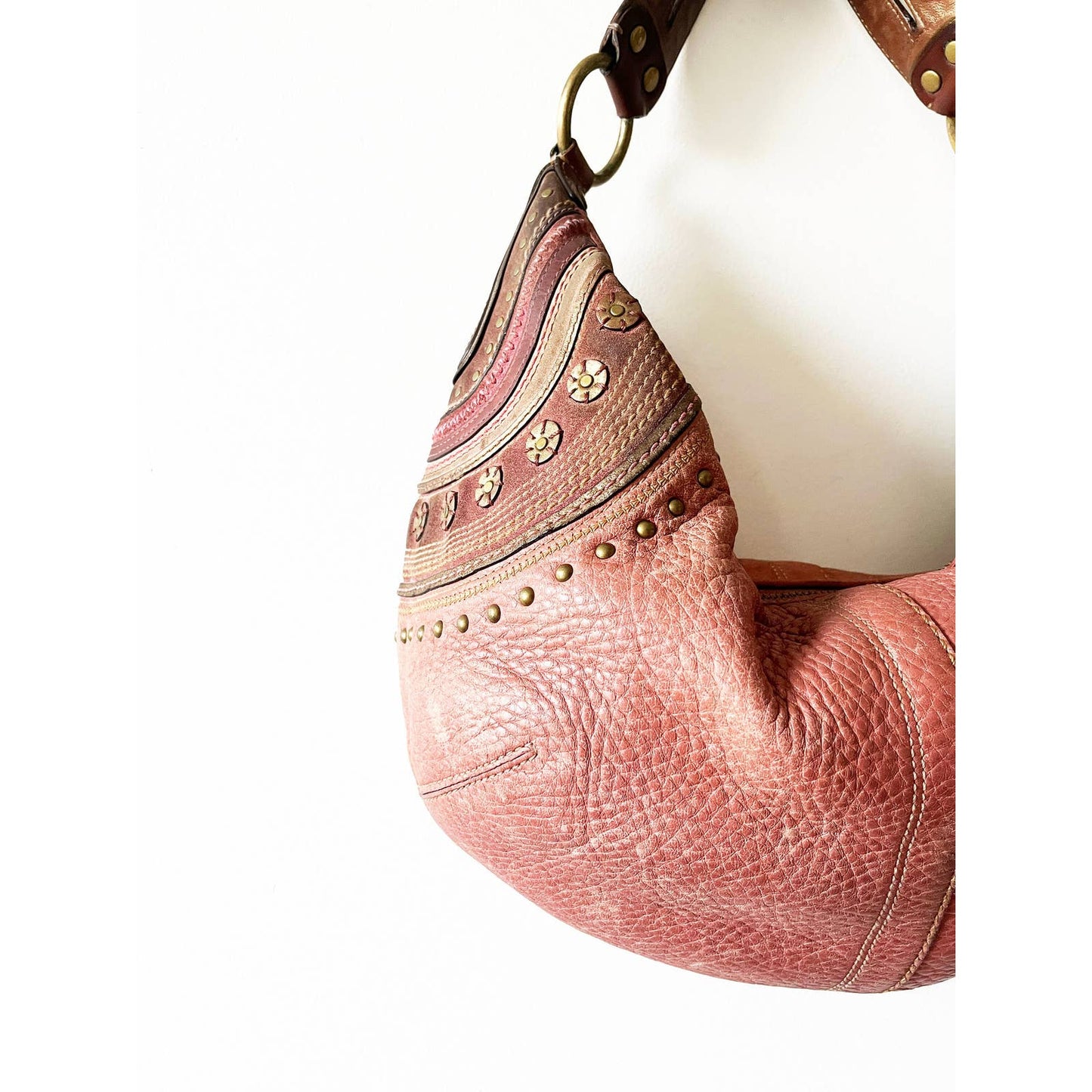 Vintage Coach Large Pink Boho Brown Leather Bag