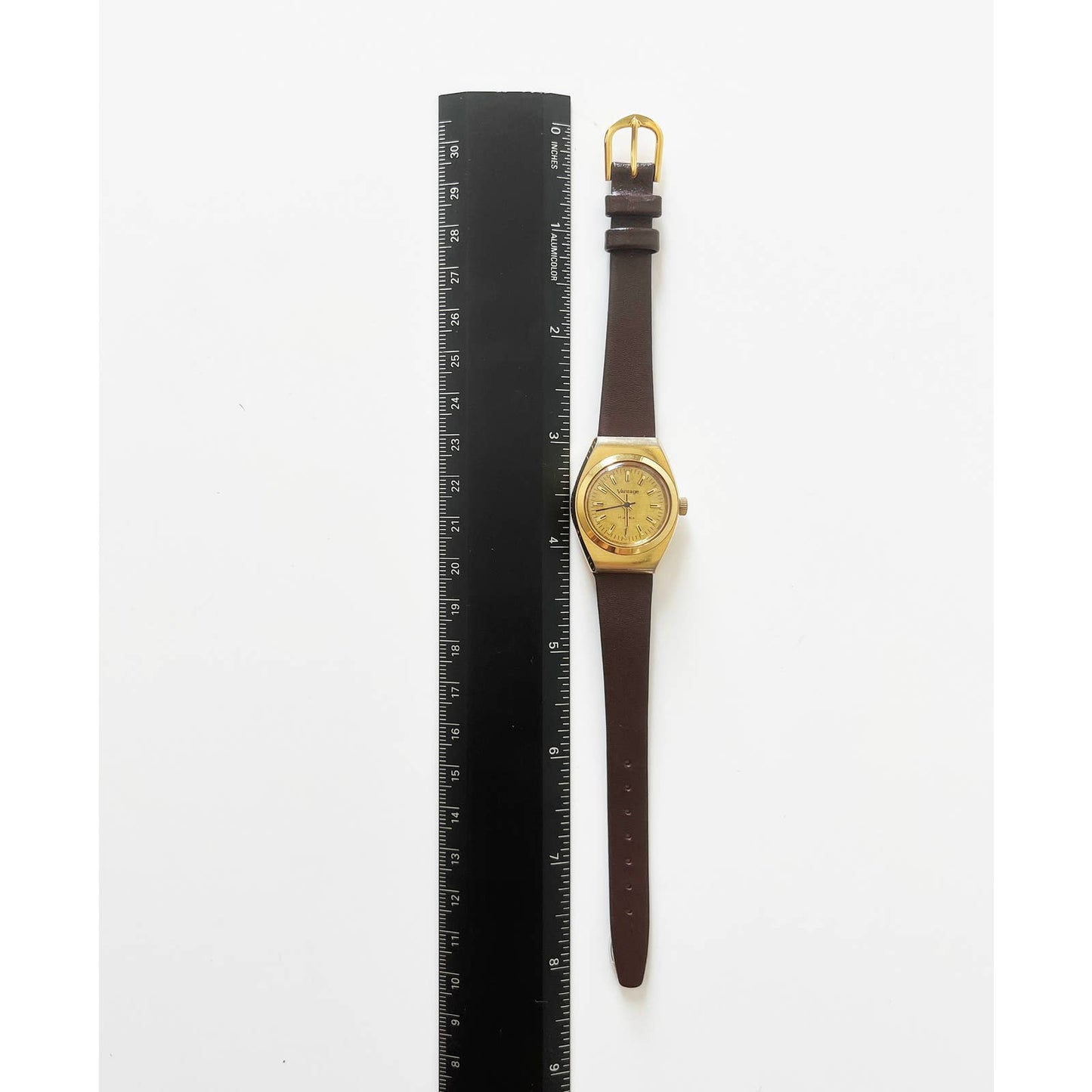 Vintage Leather Vantage Watch with Gold Details | Manual Wide with New Leather Band