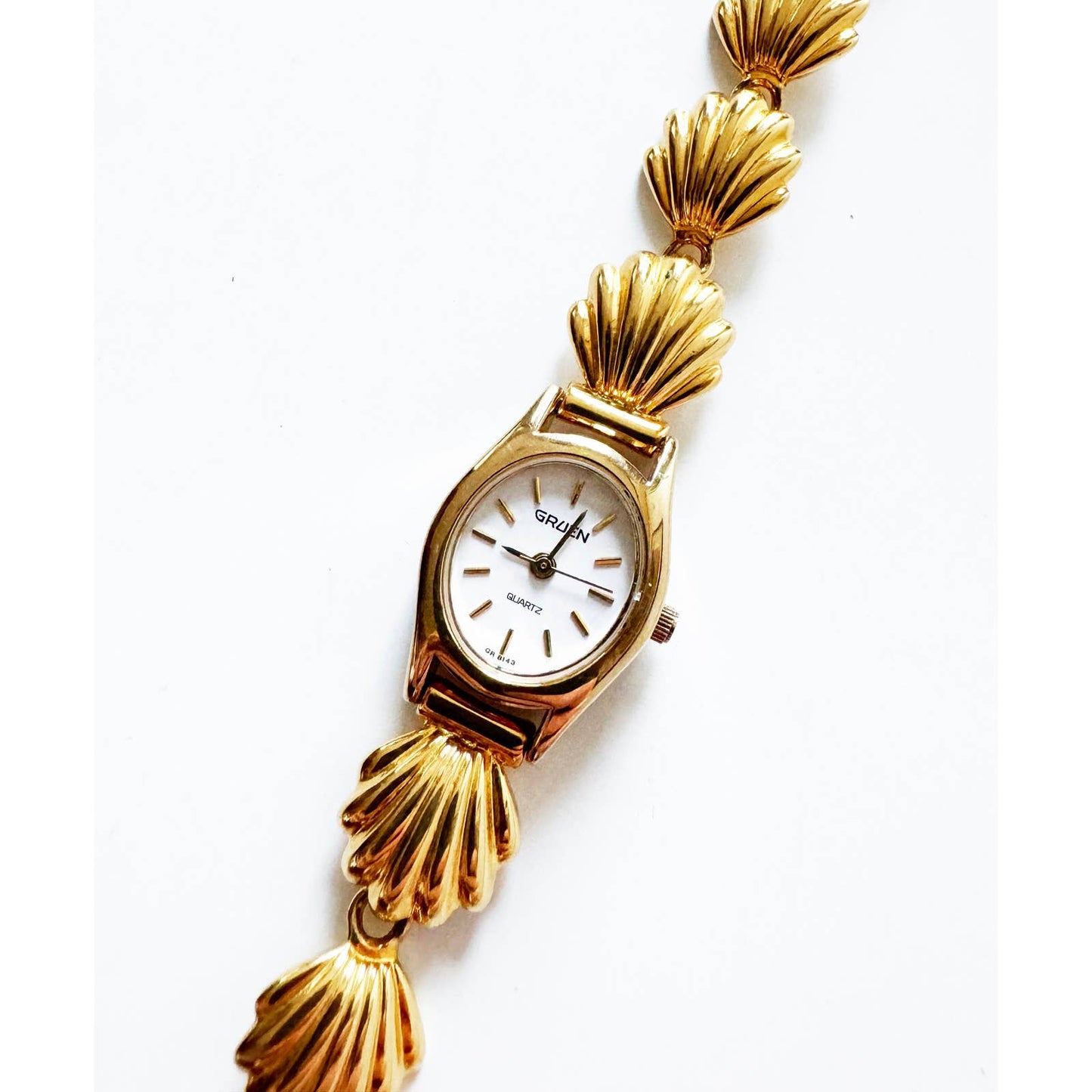 Vintage Gold Bracelet Watch with Shells | Gruen