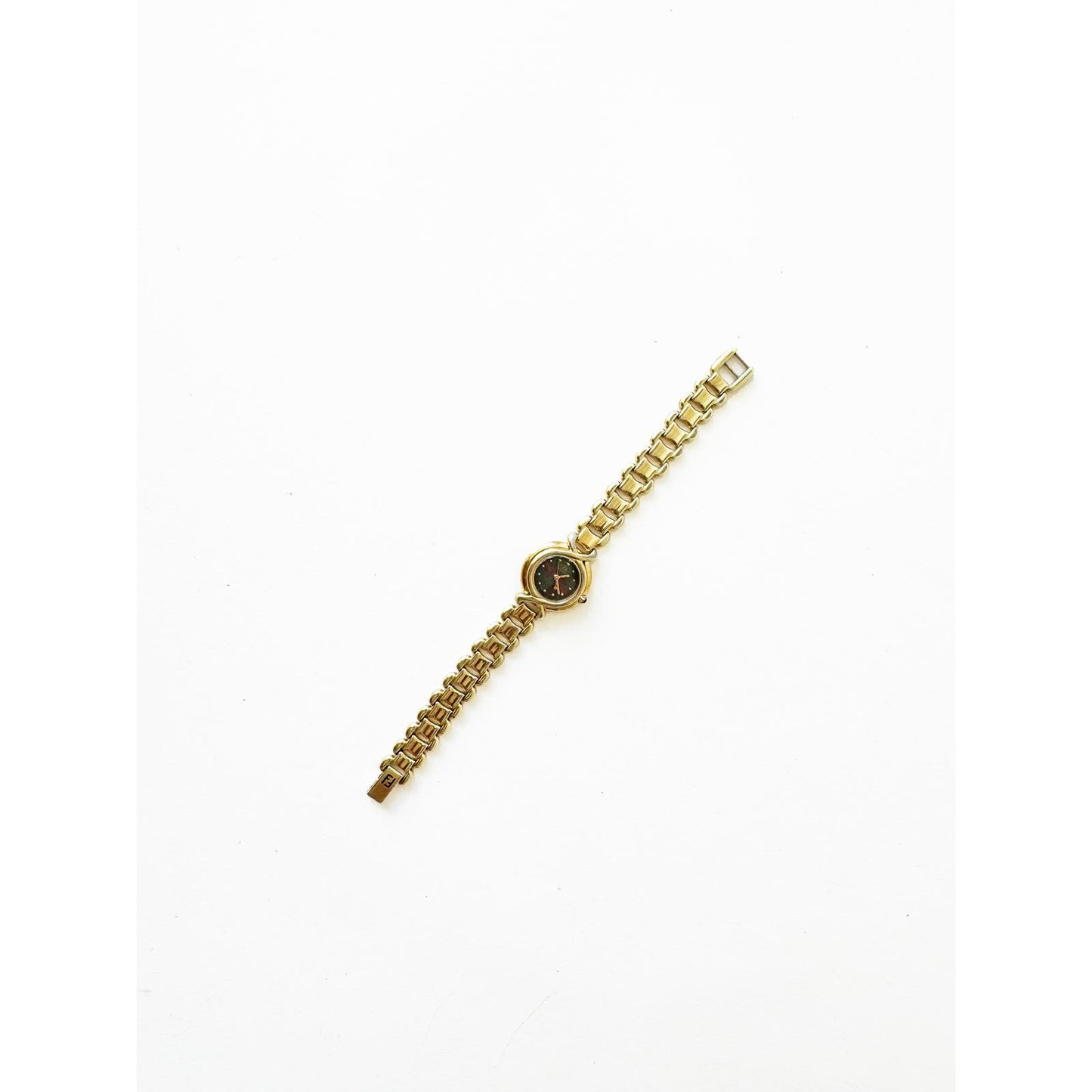 Vintage Fendi Gold Watch with Dark Mother of Pearl Face
