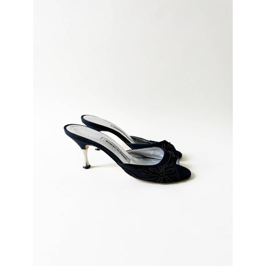 Vintage Manolo Blahnik Beaded Open Toe Heels | Size 6.5 US 37 IT