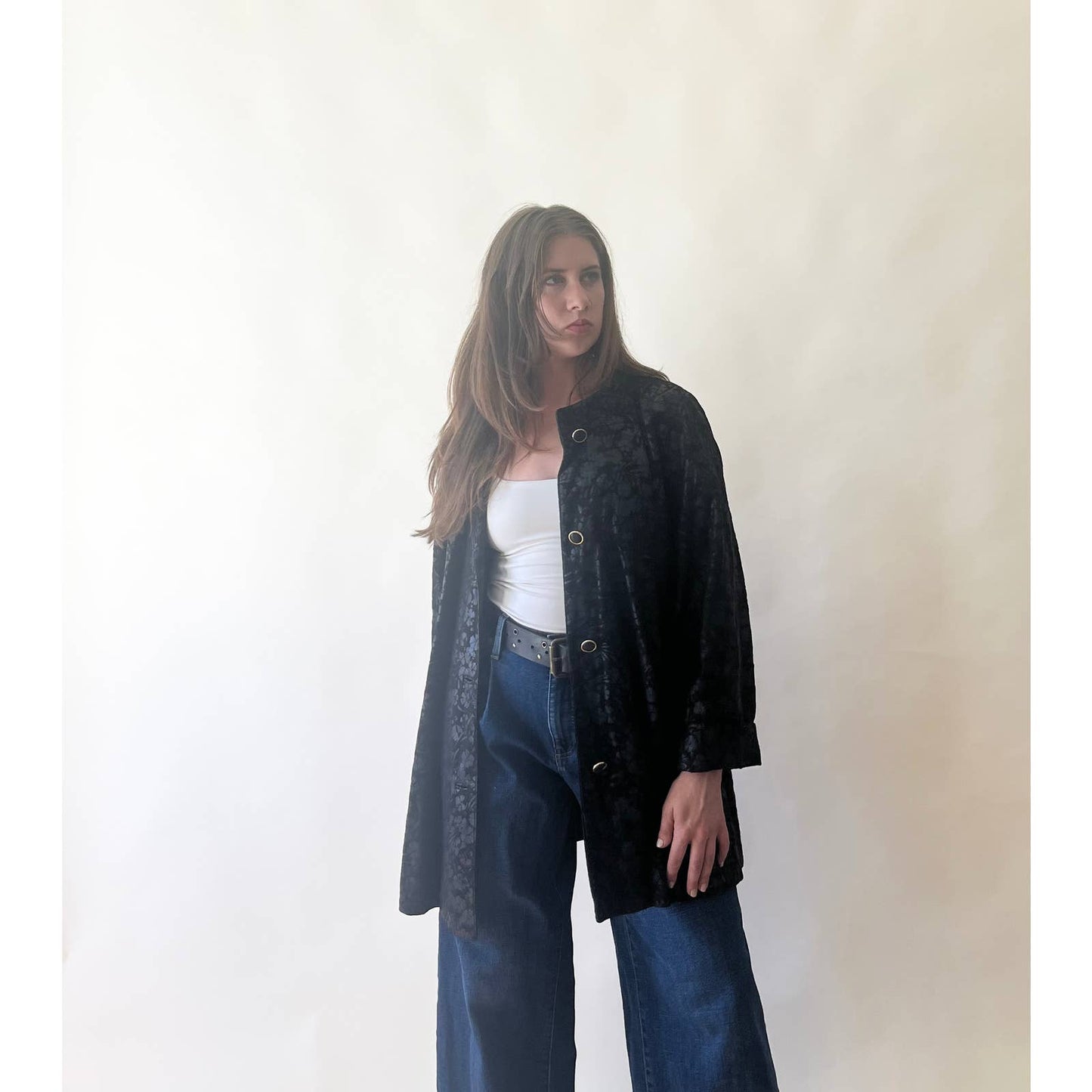Vintage 90's Leather Black Flower Print Jacket Bally