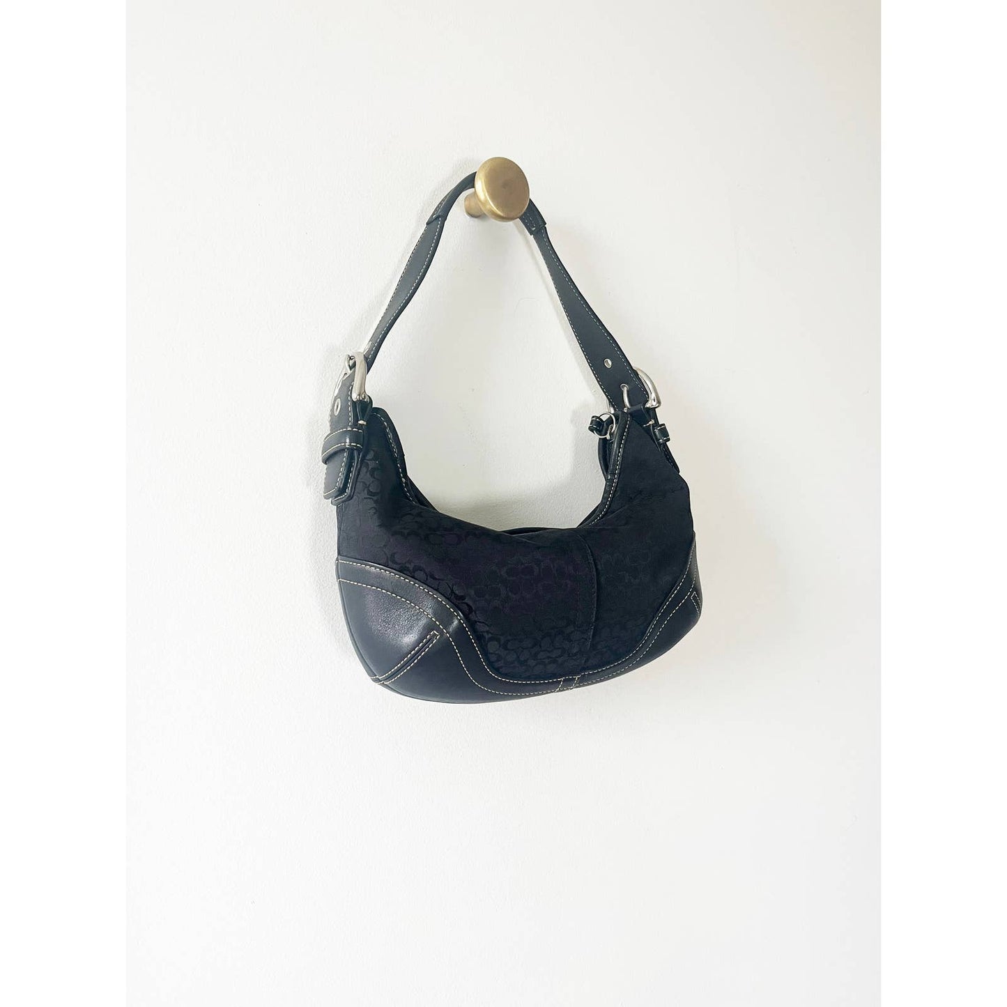Black Leather Logo Y2k Coach Mini Bag