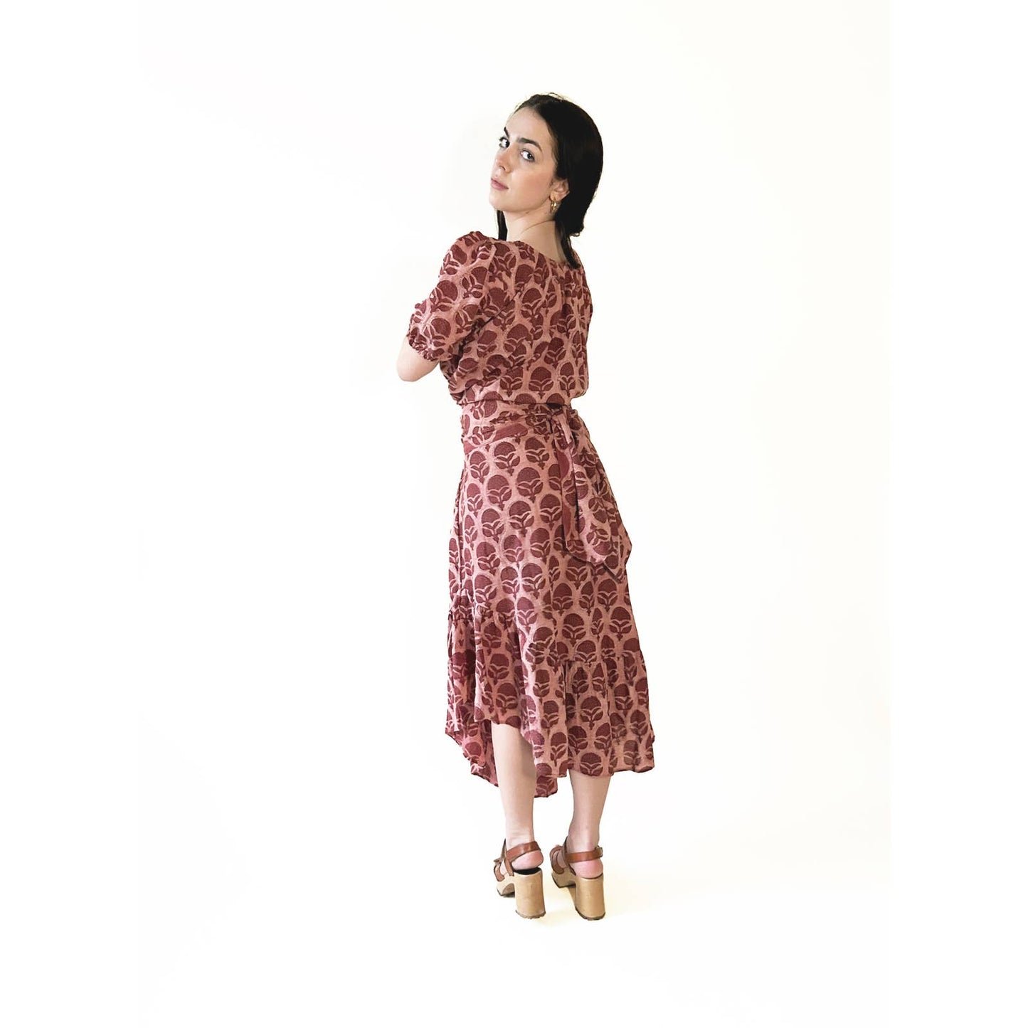 Hand Block Print Floral Pink Long Maxi Dress