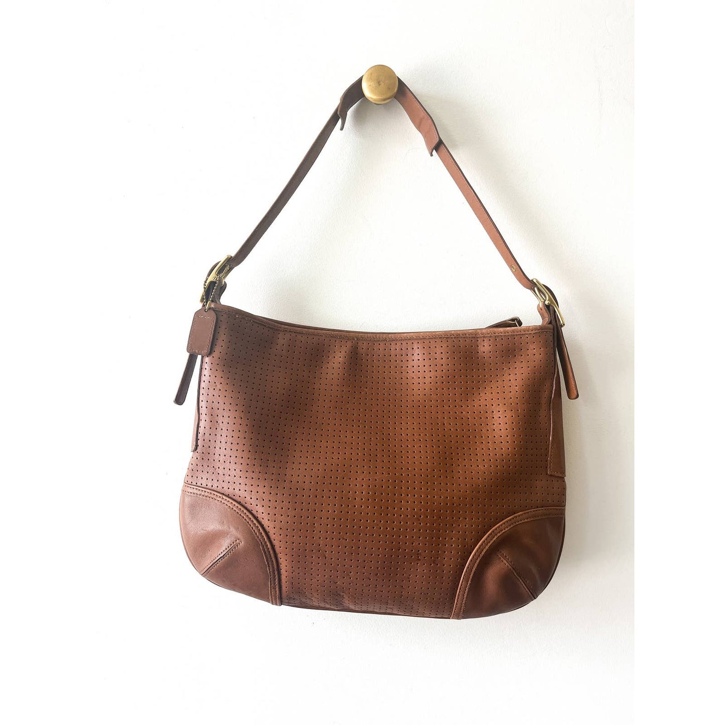 90s Vintage Carmel Brown Coach Leather Perforated Shoulder Bag – Eclectic  Inventory