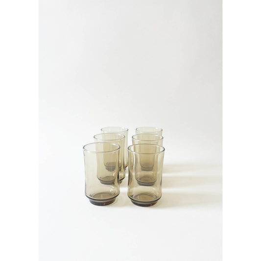 Vintage Grey Glass Mini Drinking Cups | Minimalist Set of 6 Small Classes