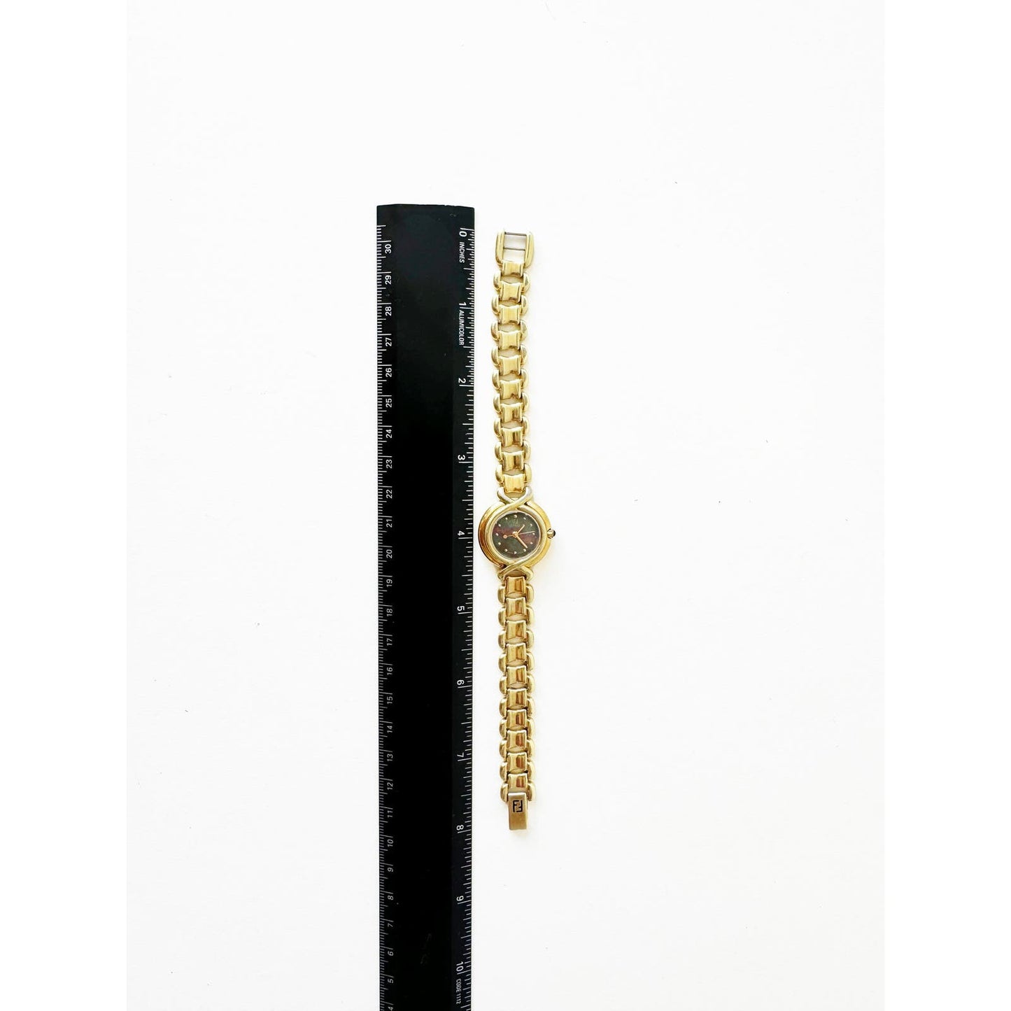 Vintage Fendi Gold Watch with Dark Mother of Pearl Face