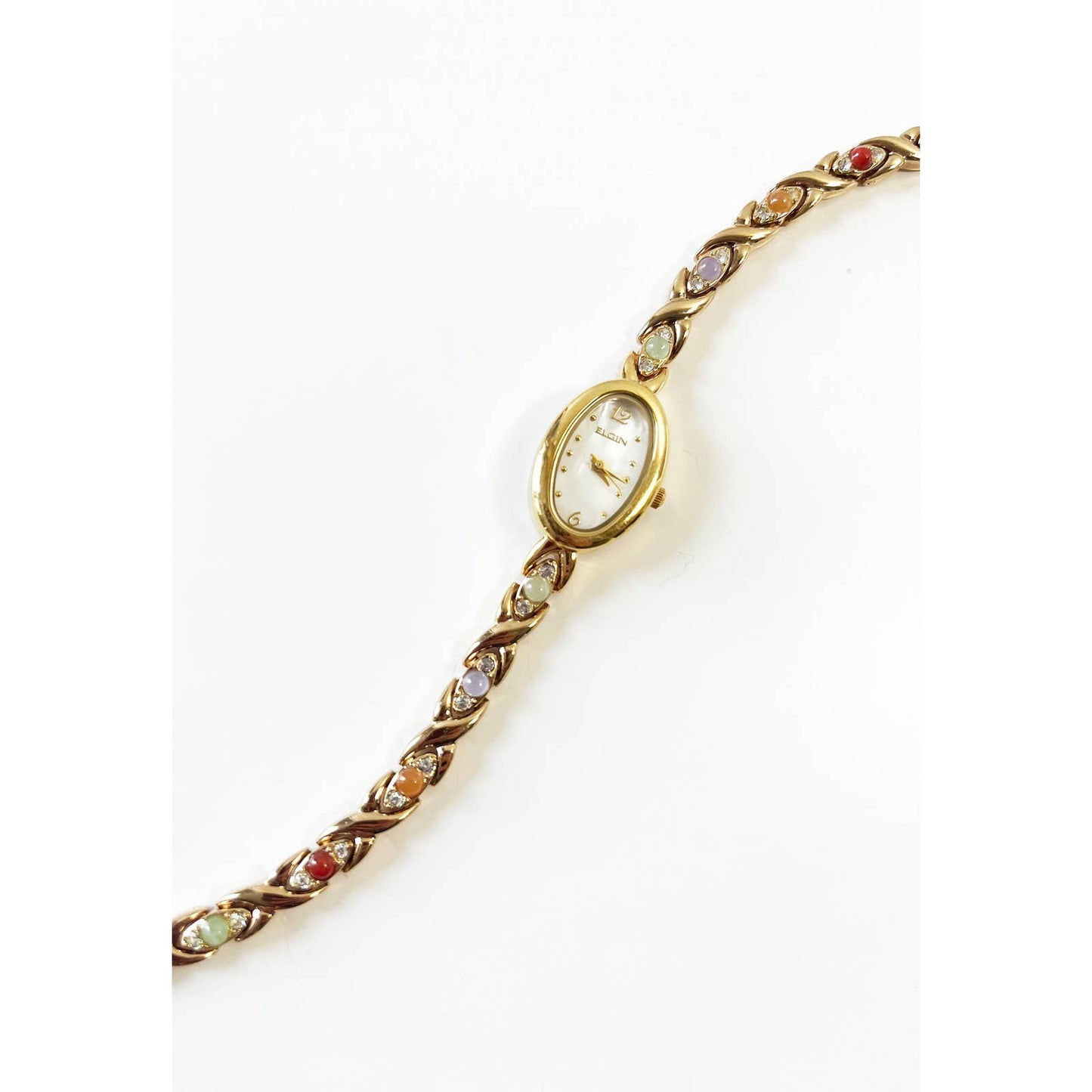 Vintage Small Gold Watch with Colorful Stones