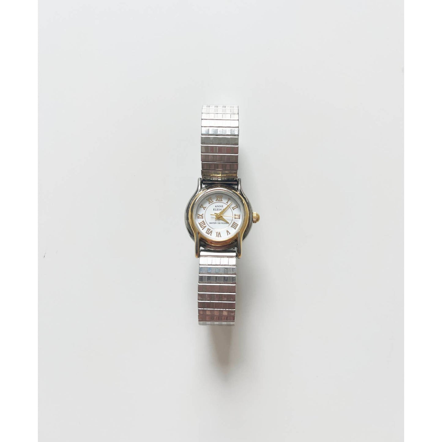 Vintage Two Tone 90s Watch w/ White Face Stretch Band Anne Klein