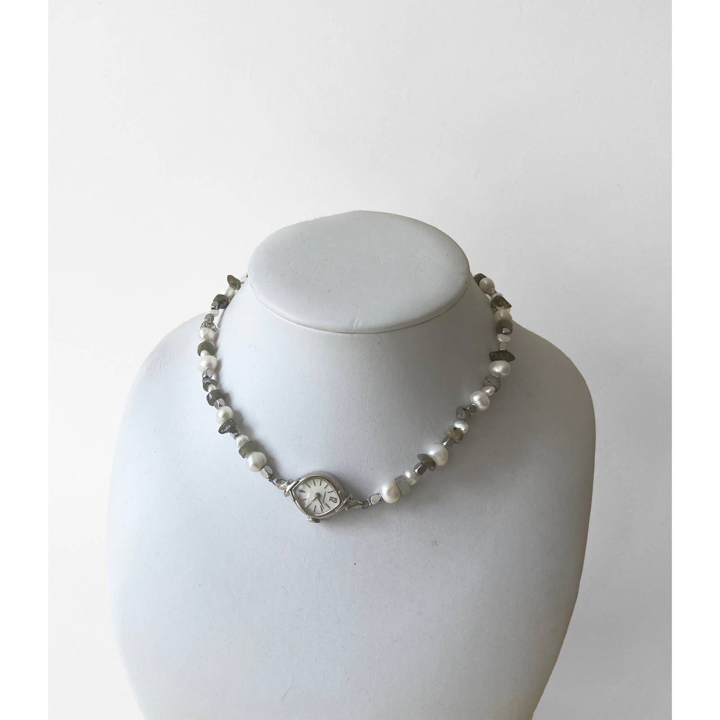 Watch Necklace | Vintage One of a Kind Watch Choker with Pearls and Laborite Details
