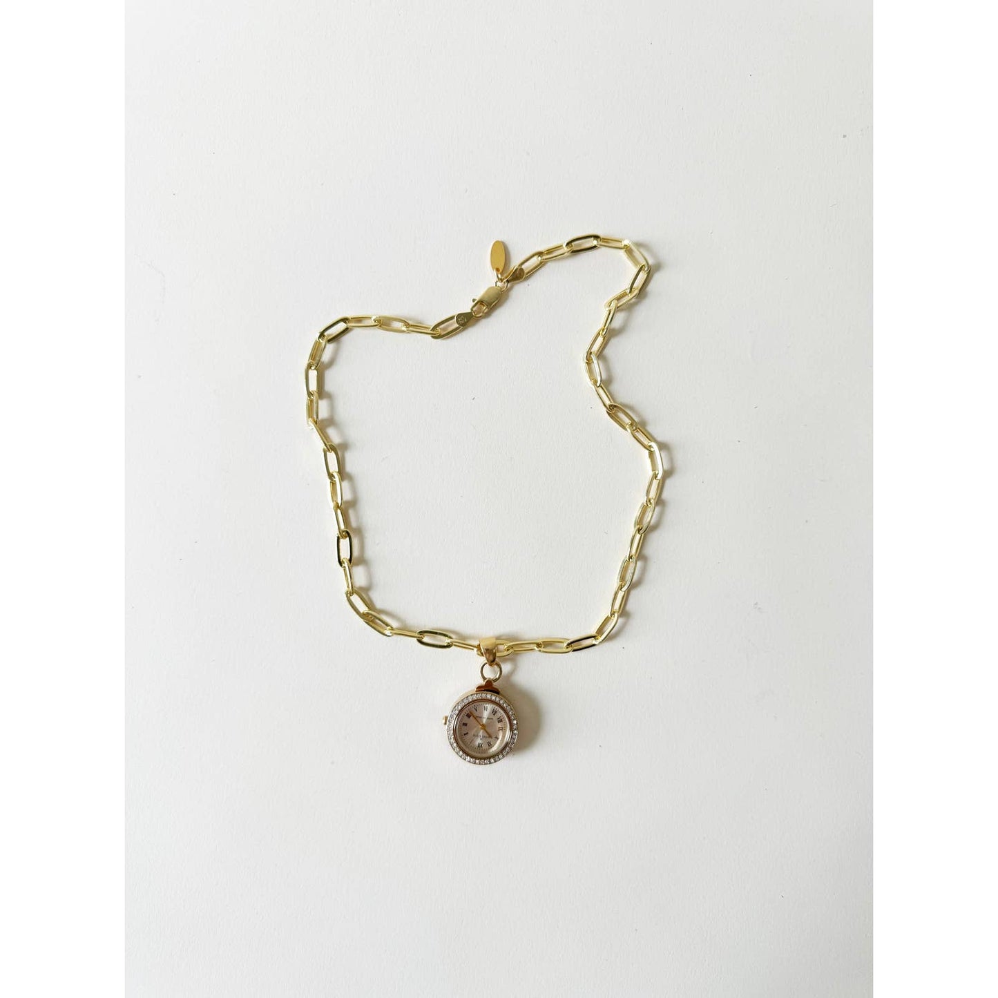 Watch Crystal Charm Necklace w/ Anne Klein | 925 Gold Vermeil Chain