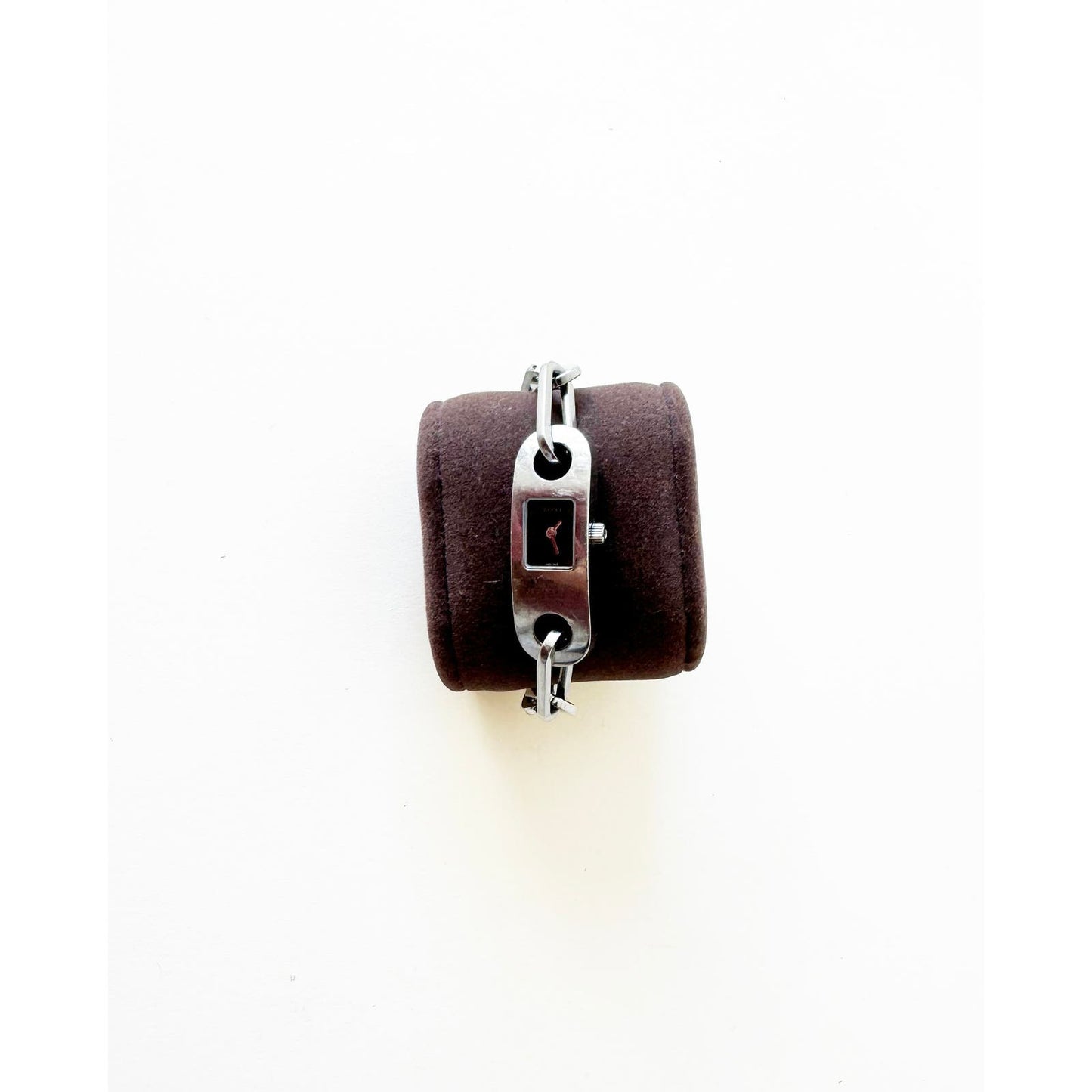 Vintage Gucci Silver Chain Bracelet Watch with Black Square Face
