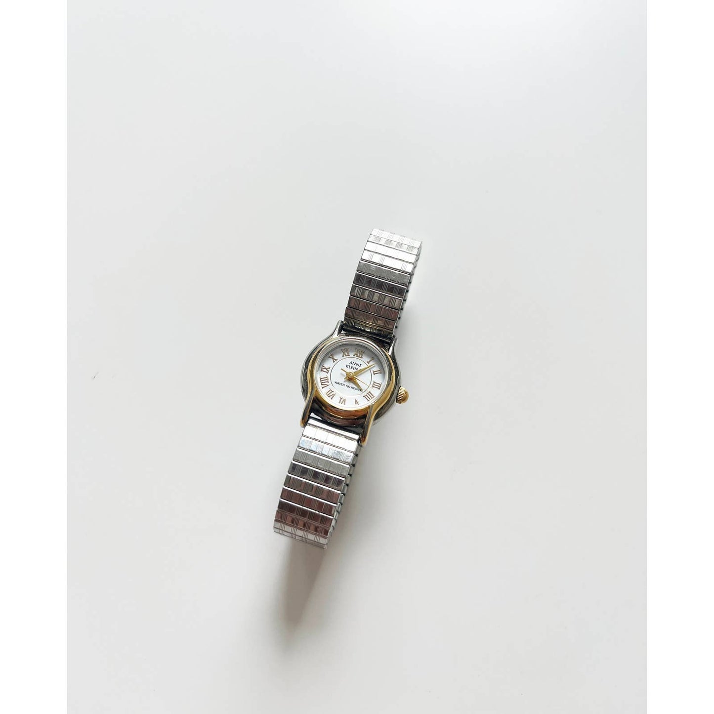 Vintage Two Tone 90s Watch w/ White Face Stretch Band Anne Klein