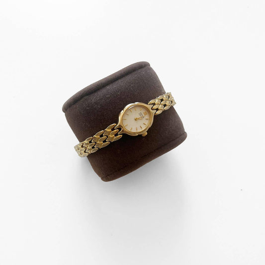 Vintage 90s Small Gold Watch with White Face | Citizen