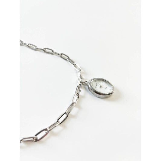 Watch Oval Charm Necklace | 925 Silver Chain